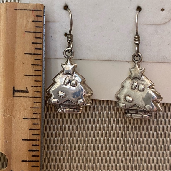 Sterling silver Christmas tree earrings - Picture 2 of 2